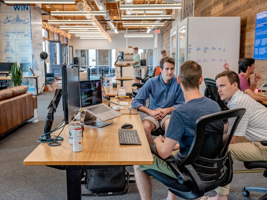 Small office team working together around a desk